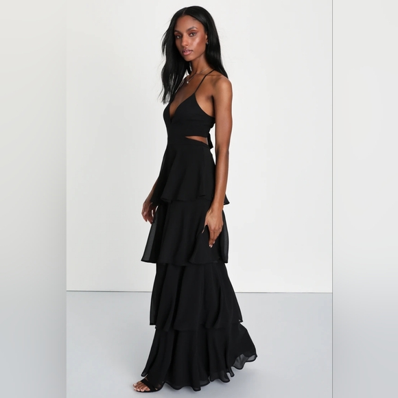 Lulu's maxi tier black dress M - Picture 4 of 6